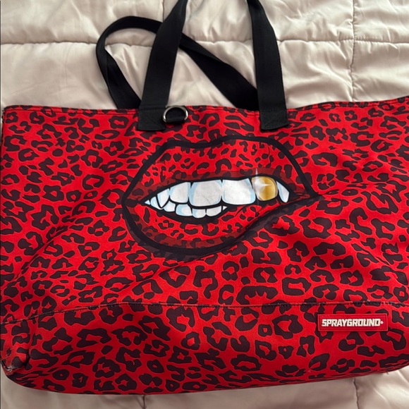 Sprayground Red Leopard Print Tote Bag - Picture 2 of 4